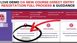 Live Demo CA Direct Entry New Course Registration Full Process amp CA Direct Entry Rule amp Regulations [upl. by Mirielle739]