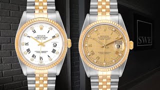 Rolex Datejust Steel Yellow Gold White Roman Diamond Dial Mens Watch 16233  SwissWatchExpo [upl. by Ruella429]