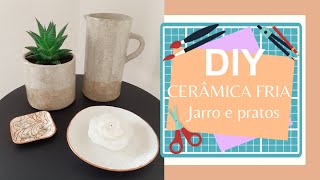 DIY CERÂMICA FRIA  Jarro e pratinhos decorativos [upl. by Nymzaj]