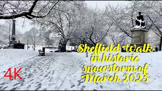 4K Walk in Sheffield recordbreaking snow March 2023 Weston Park Broomhill Crookes Hunters Bar [upl. by Cassandra]