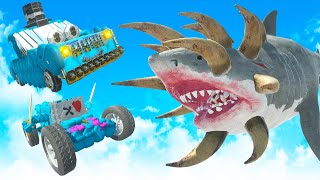 We Fought the Mutant Megalodon with the Ctop Car in Animal Revolt Battle Simulator Multiplayer [upl. by Eibur]