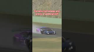 Racing in the rain is dangerous Corvette hydroplanes and wrecks a Lamborghini shorts [upl. by Arva]