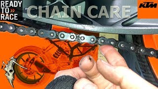 KTM 390 125 250 200 Duke Chain Maintenance  Clean Adjust Wear [upl. by Ahcim822]