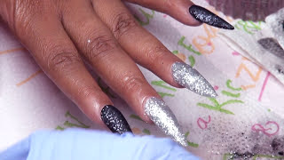 Watch Me Work Black Glitter amp Bling Acrylic Nails Full Set [upl. by Tymothy]