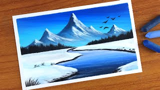 Simple Oil Pastel Winter landscape painting for beginners  Oil Pastel Drawing Winter [upl. by Ihcelek722]