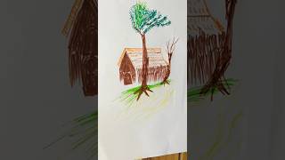 Village Easy Scenery Drawing  Scenery Drawing  How to Draw Beautiful Scenery  Village Scenery Drw [upl. by Ateuqram]