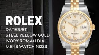 Rolex Datejust Steel Yellow Gold Ivory Roman Dial Mens Watch 16233 Review  SwissWatchExpo [upl. by Medeah237]