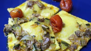 RAVIOLI RIPIENI DI STRACCHINO E SPECK CONDITI CON PORCINI POMODORINI E ZUCCHINE  FoodVlogger [upl. by Anse]