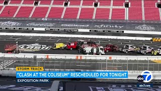 NASCAR reschedules doubleheader at the Coliseum due to storm [upl. by Kcirre]