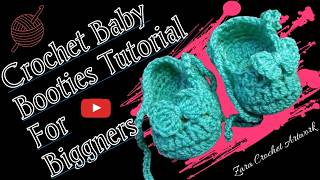 How to Crochet Baby Booties For 03 Months Babies [upl. by Lledniuq]