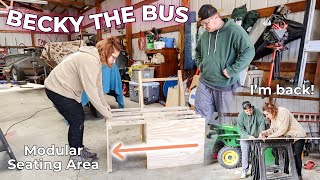 Building Our Modular Dinette Area pt 1 in Our Skoolie Bus Build Conversion [upl. by Noxin]