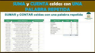 SUMAR y CONTAR celdas que tengan una palabra REPETIDA en su contenido en EXCEL [upl. by Llertnor]