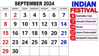 Calendar September 2024  September Calendar 2024 with Holidays  September 2024 Calendar  Calendar [upl. by Aziram384]