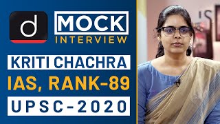 Kriti Chachra Rank  89 IAS  UPSC 2020  Mock Interview I Drishti IAS English [upl. by Hnilym]