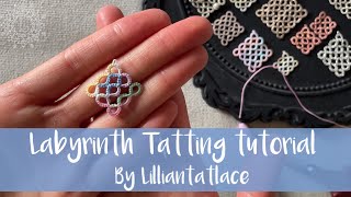 Labyrinth tatting tutorial geometrical motif earrings pendant lace making with 2 shuttles [upl. by Gilder]