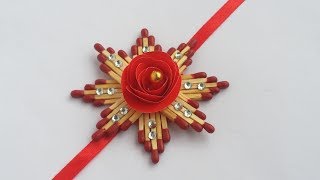 DIY Easy Rakhi Dasign How to Make Beautiful Rakhi  Raksha bandhan with Match Stick [upl. by Ahcim]