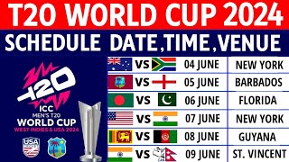 ICC T20 World Cup 2024 Schedule All Teams Venues Date Host Nations  T20 World Cup 2024 Details [upl. by Arihday820]