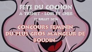 Concours féminin du plus gros mangeur de boudin à Tréhet [upl. by Monarski]