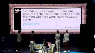 One Direction  Reading Tweets and Inbetweeners Dance  Birmingham NIA 040112 [upl. by Virgilio]