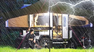 9900 FullAutomatic Tent Trailer Camping in the Rain ☔ Awesome 3 Second Setup Awning [upl. by Sidon411]