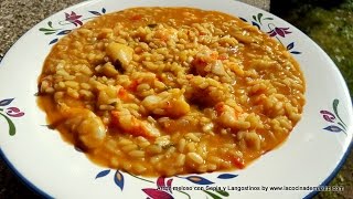 Arroz meloso con sepia y lagostinos  o gambones incluye caldo casero de pescado [upl. by Adlanor]