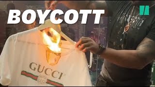 50 Cent en colère contre Gucci brûle un teeshirt à 350€ [upl. by Aivitnahs]