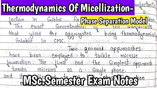 Thermodynamics of Micellization  Phase Separation Model  Detail explanation MSchandmade notes [upl. by Paluas186]