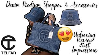 UNBOXING NEW DENIM TELFAR SHOPPER amp ACCESSORIES I FIRST IMPRESSIONS I HONEST REVIEW [upl. by Nereus944]