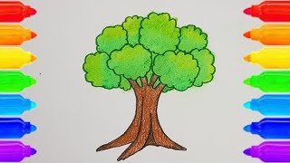 How to draw tree  step by step tree ka drawing  Simple tree drawing with colour [upl. by Couture]