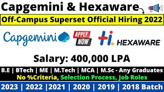 Capgemini Hexaware Official OffCampus Superset Mass Hiring Started for 2023  20222019 Batch 4 LPA [upl. by Roland65]