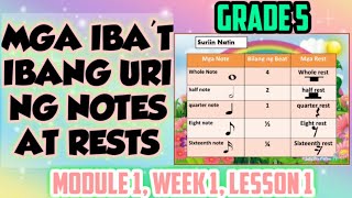 MUSIC SYMBOLS  Mga Ibat Ibang Uri ng Notes at Rests  MUSIC 5 Module 1 Week 1 Lesson 1 MELC [upl. by Sollie]