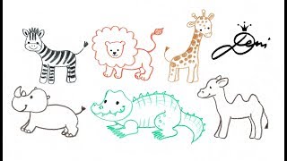 Ganz einfach Tiere zeichnen 🐪 Zoo schnell malen 🐊 How to Draw Animals 🐫 как се рисуват лесни живо [upl. by Dosi]