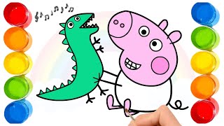 Disegnare Peppa Pig con Rex 🦖🐷🌈 Disegni per Bambini [upl. by Kaleena]