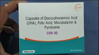 COR3D Capsule  Docosahexaenoic Acid DHA Folic Acid Mecobalamin amp Pyridoxine Capsules  COR 3D Cap [upl. by Hgieloj302]