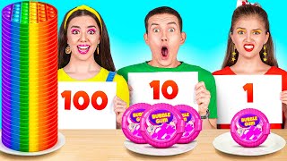 100 LAYERS FOOD CHALLENGE  Giant VS Tiny Food For 24 Hours by 123 Go CHALLENGE [upl. by Hayyikaz]