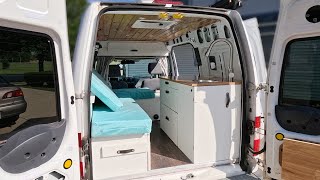 TINY CAMPER VAN CONVERSION  FULL TOUR  2013 Ford Transit Connect [upl. by Akino]