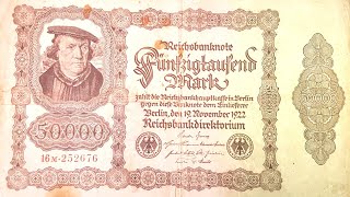 50000 German Money note bill Reichsbanknote Fünfzigtausend Mark 1922 [upl. by Arek]