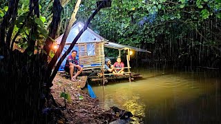 Camping hujan deras semalaman  tidur nyenyak di shelter pinggir sungai sampai pagi [upl. by Melone]