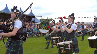 Forres and District Pipe Band playing the march around Games field at 2024 Inverness Highland Games [upl. by Hsakiv]