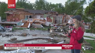 A look at a mobile home park in Portage Michigan following 7 confirmed tornadoes [upl. by Nnarefinnej205]