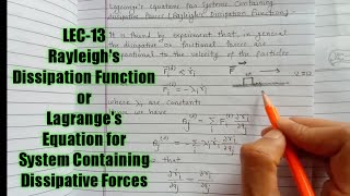 II Rayleighs Dissipation Function II in Hindi [upl. by Artnoed]