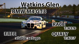 ACC 195  BMW M4 GT3  Watkins Glen  FREE stable Race amp Qualify setup [upl. by Ibson929]