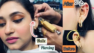 Painless Ear Piercing  Helix Piercing With Gun  Cartilage Ear Piercing [upl. by Ilonka409]