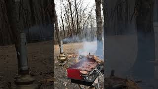 Steak in forest steak camping cookinginnature [upl. by Atinahs863]