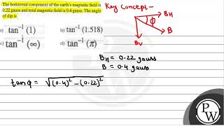 The horizontal component of the earths magnetic field is \ 022 \ gauss and total magnetic fi [upl. by Oster211]