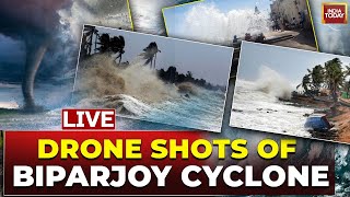 Biparjoy Cyclone Live  Aerial Visuals From Gujarat  Biparjoy To Make Landfall Between 45 PM [upl. by Smart5]