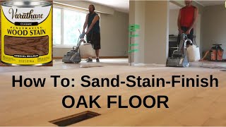 How To Sand  Stain  Finish  Oak Floor  Varathane Special Walnut Stain  Satin Urethane Ep31 [upl. by Cirdek]