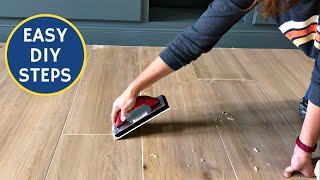 7 Must See Beginner Steps  How To Grout Porcelain Tile Floor  Easy DIY Grouting [upl. by Yntruoc]