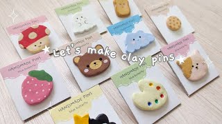 How i make clay pins 🍓☁️🍪 using air dry clay  no bake  DIY [upl. by Eladnwahs]