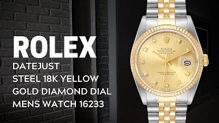 Rolex Datejust Steel 18K Yellow Gold Diamond Dial Mens Watch 16233  SwissWatchExpo [upl. by Dragoon]